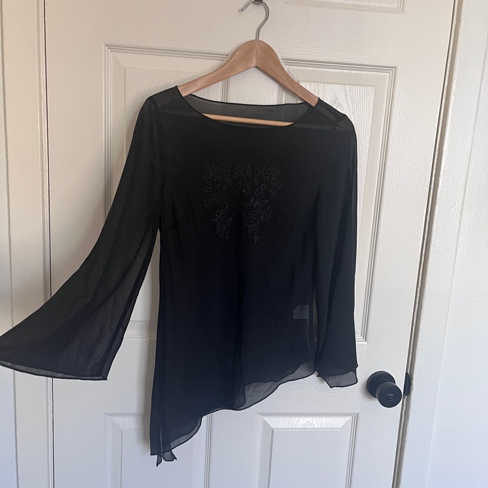 Vintage 90s Black Asymmetric Sheer Women's Top by Mexx